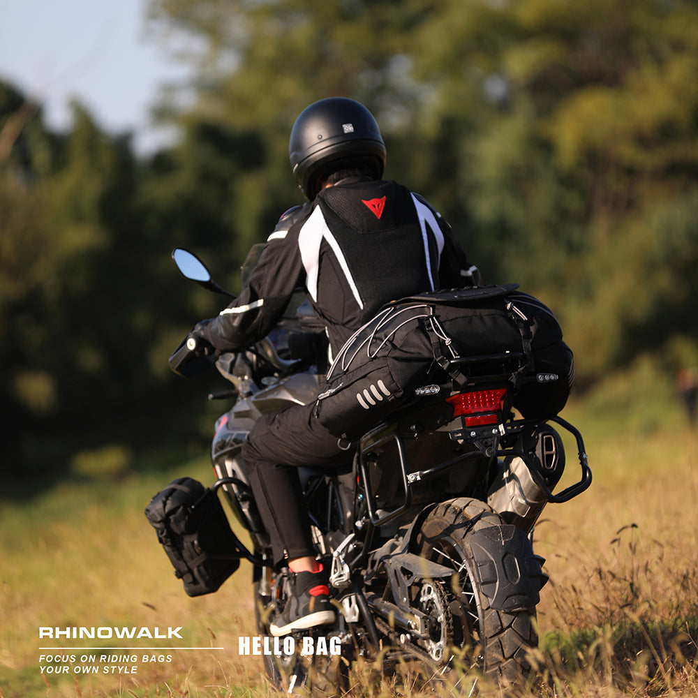RHINOWALK MT3550BK 35-50L Bilateral Expandable Motorcycle Tail Bag Rear Seat Bag RHINOWALK MT3550BK 35-50L Bilateral Expandable Motorcycle Tail Bag Rear Seat Bag